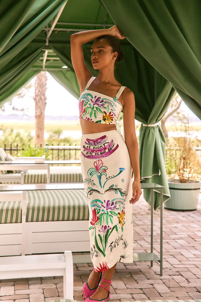 White crop top with colorful flowers printed with thin adjustable straps