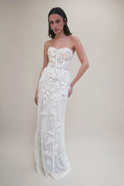 Wild Rose Print Bustier Gown Floral White / bush / US 6