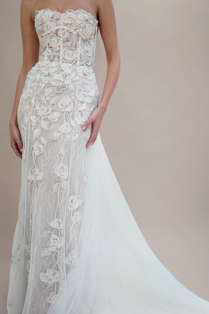 Wild Rose Print Bustier Gown