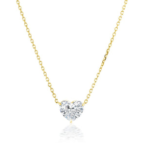 The Heart-Shaped Diamond Solitaire Pendant features a sparkling 1.71 carat heart-shaped diamond set in an elegant 18k gold necklace, shown against a plain white background.
