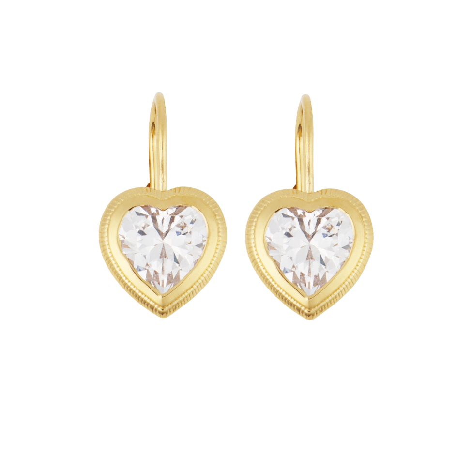 Bezel Heart Drop Earrings