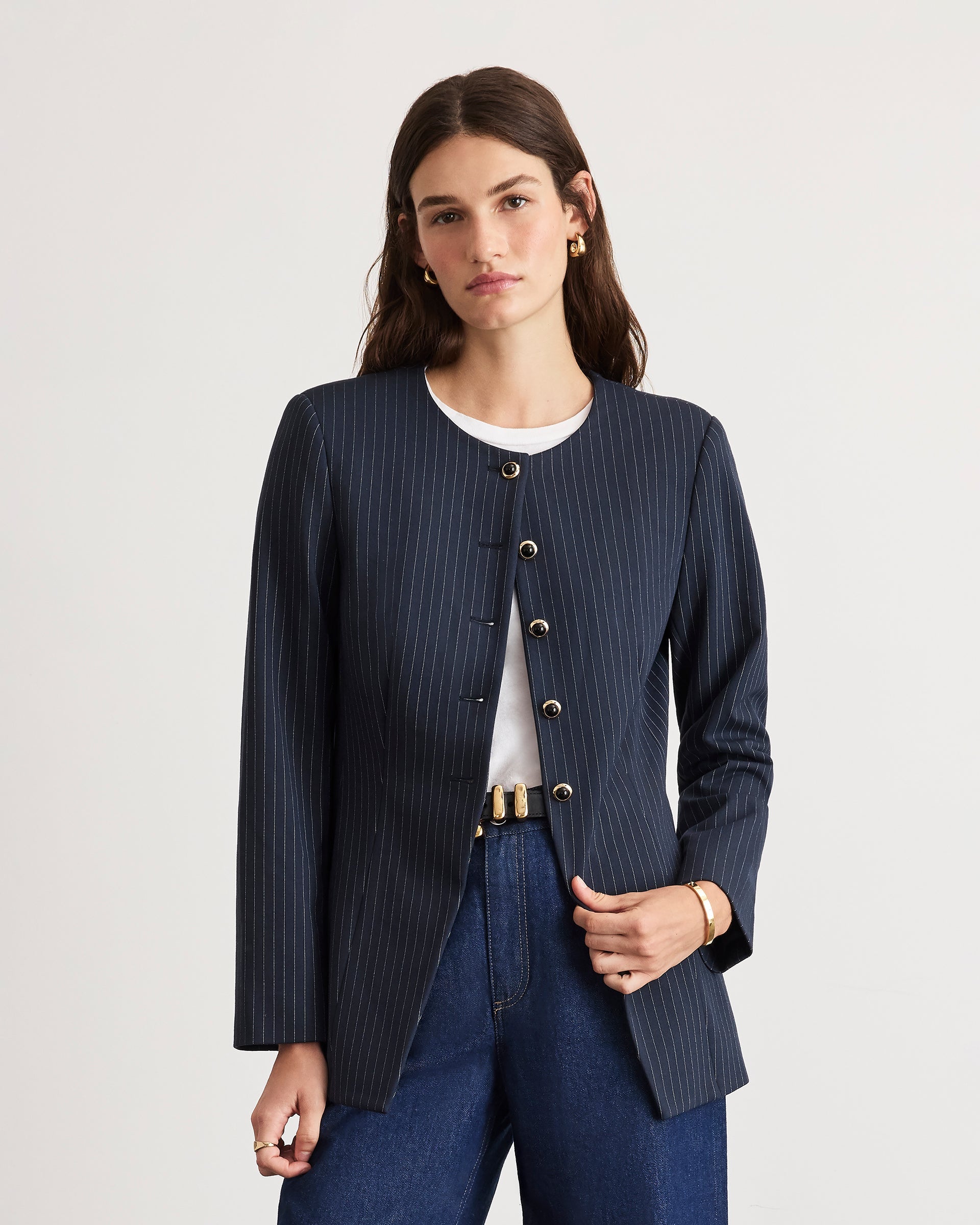 Heather Blazer in Midnight/Cream Multi