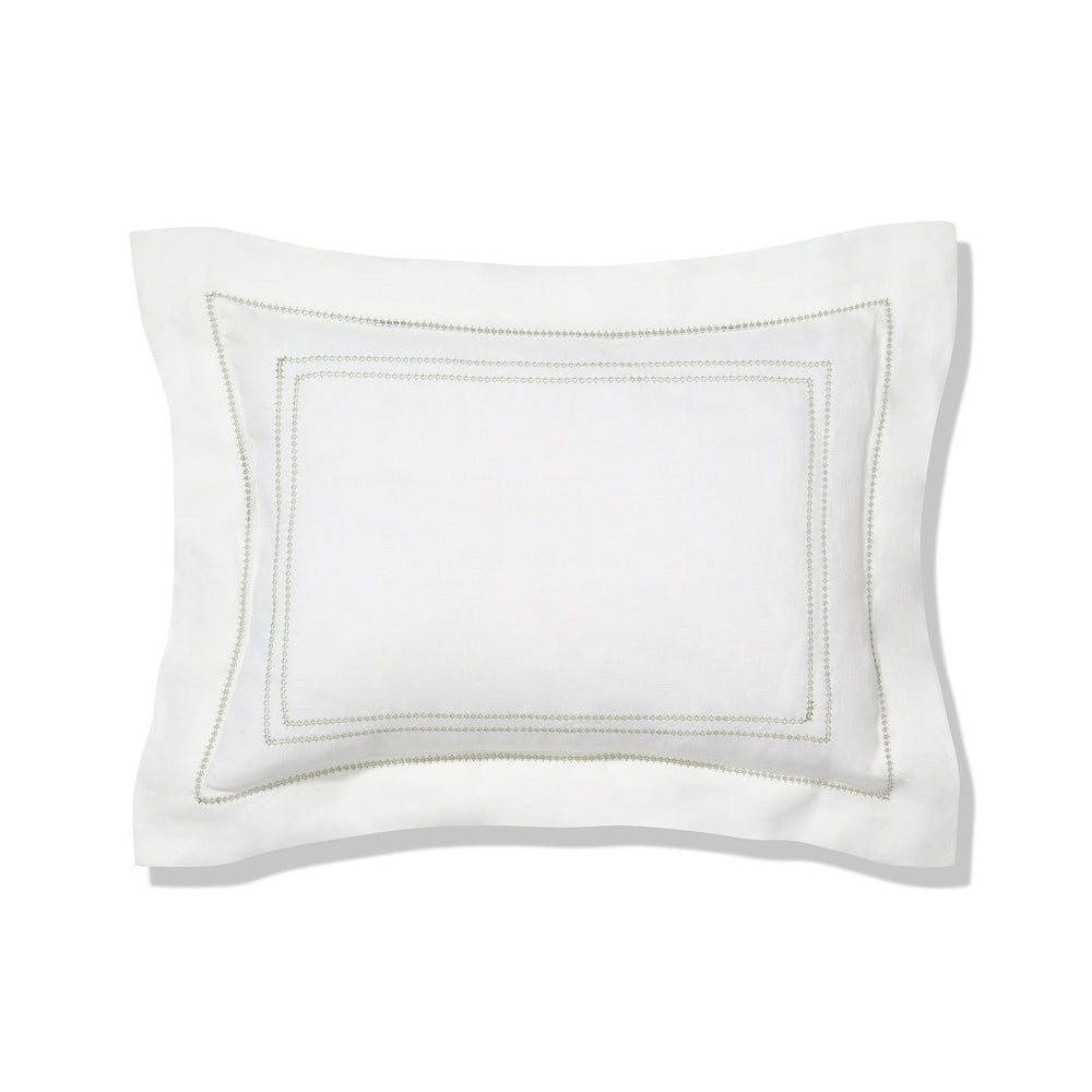 Elizaveta boudoir pillow in botanical green hemstitch