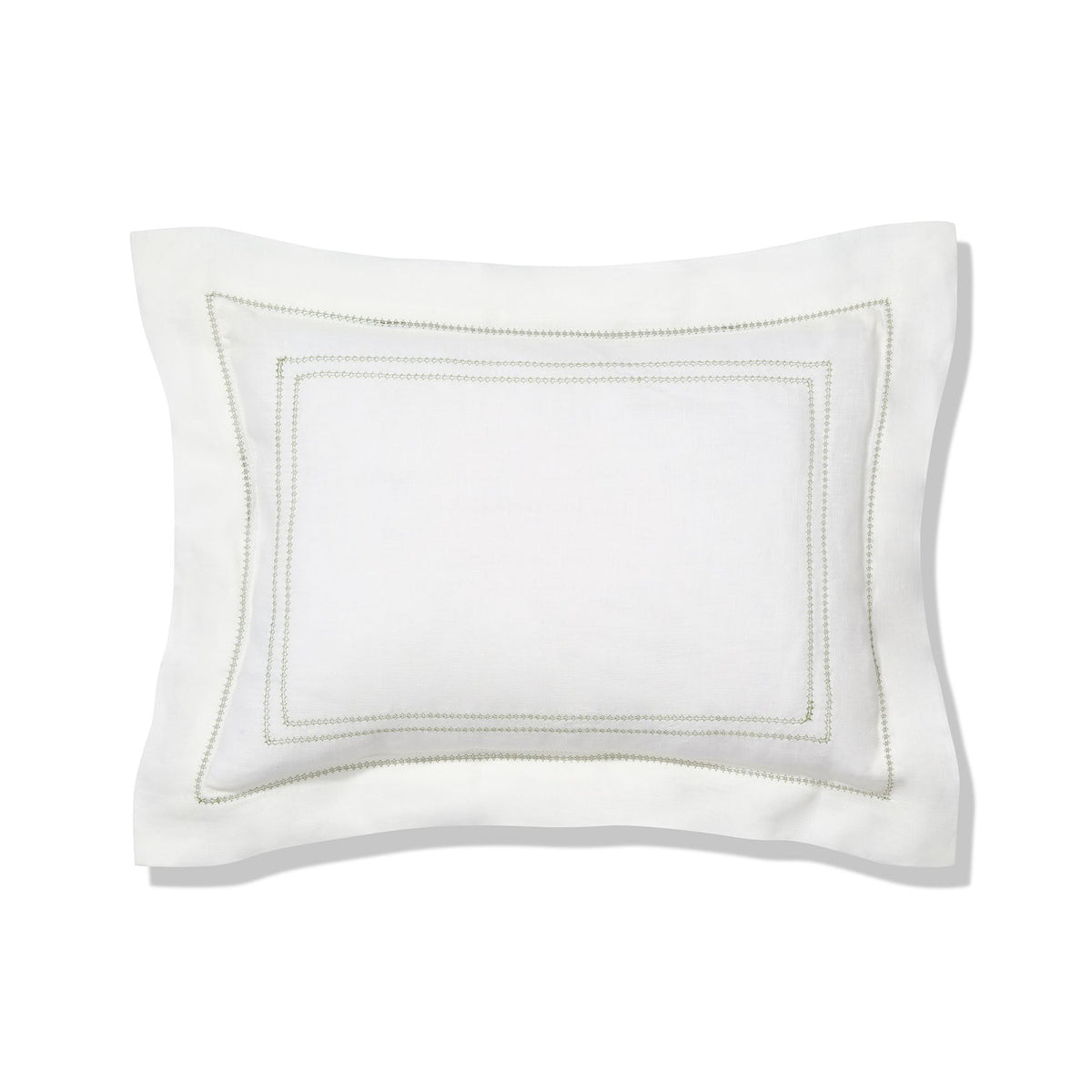 Elizaveta boudoir pillow in botanical green hemstitch