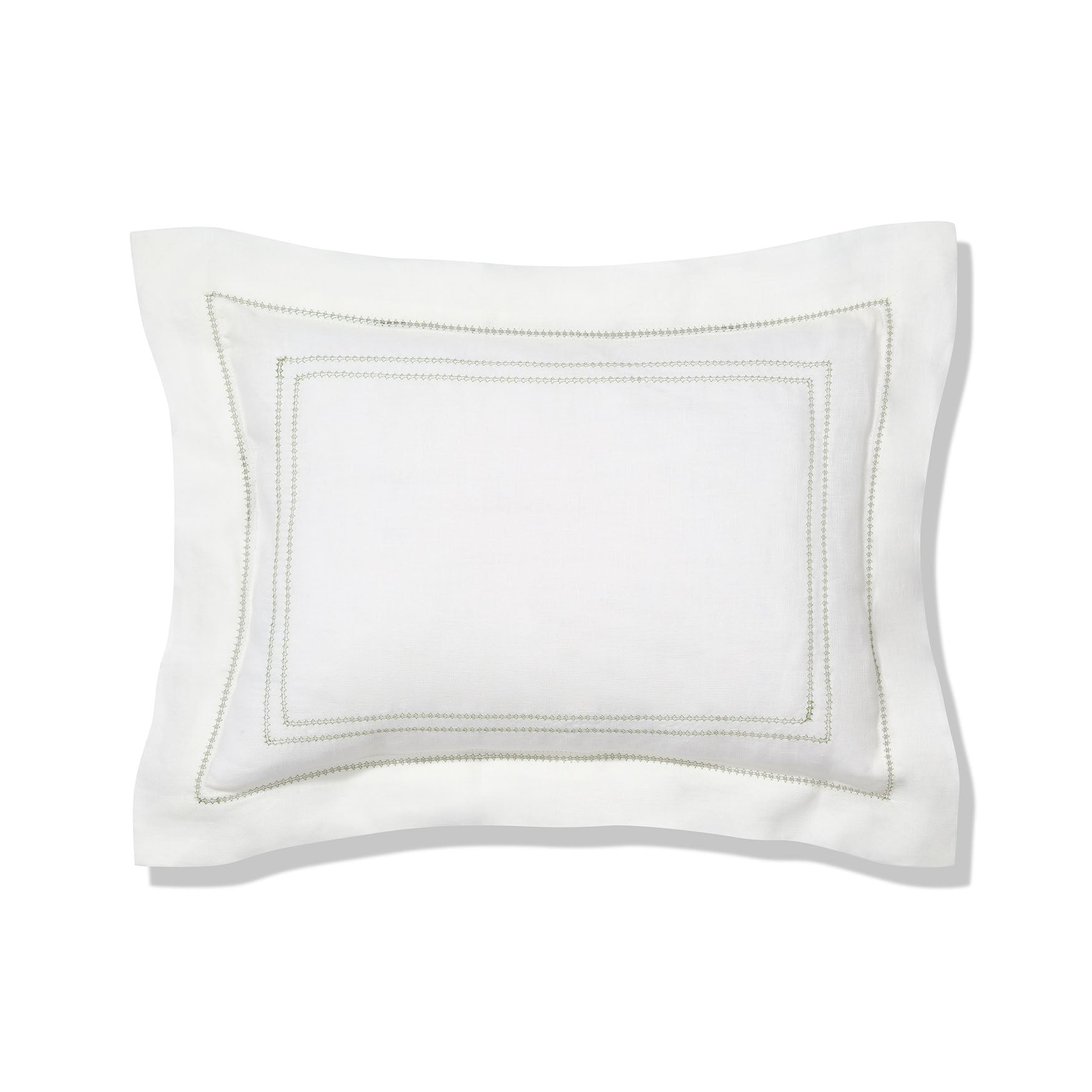 Elizaveta boudoir pillow in botanical green hemstitch