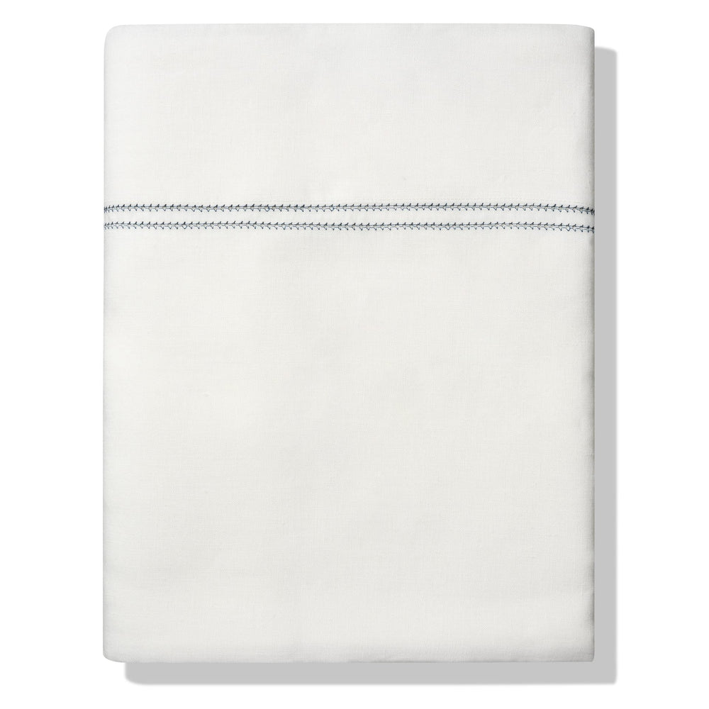 Elizaveta Top Sheet in Prussian Blue Hemstitch