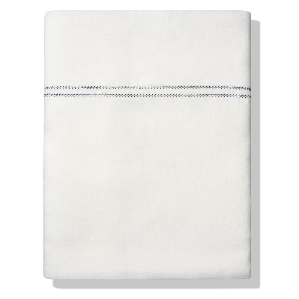 Elizaveta Top Sheet in Prussian Blue Hemstitch