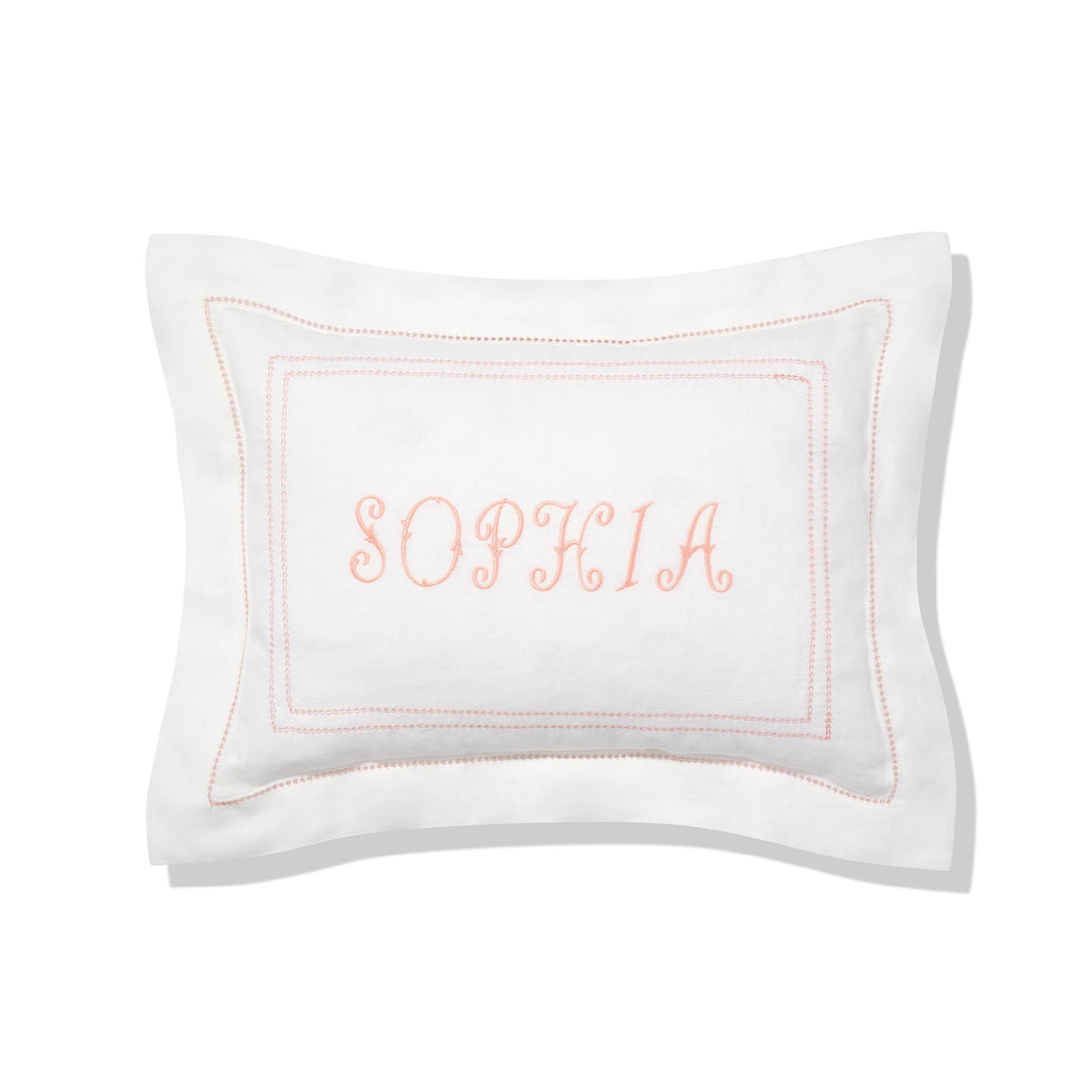 Elizaveta personalised boudoir pillow in coral hemstitch