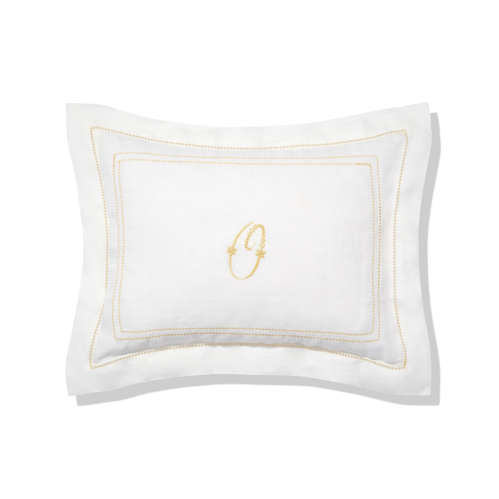 Elizaveta personalised boudoir pillow in ochre hemstitch