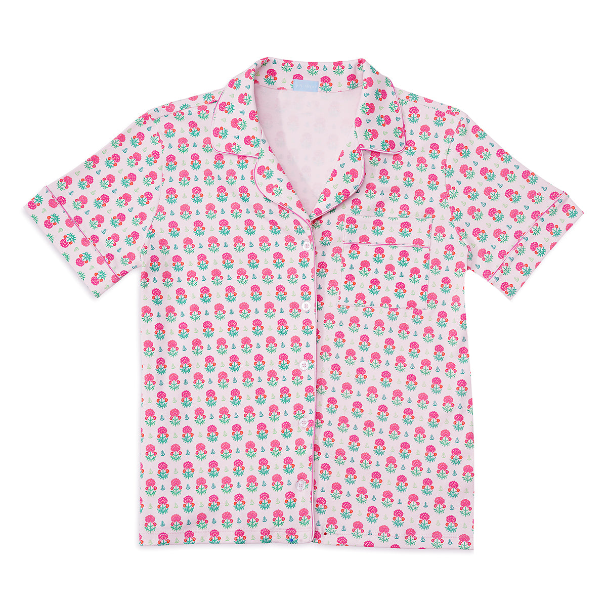 Women's Geranium Block Button Front Short Pajama Set in Pink