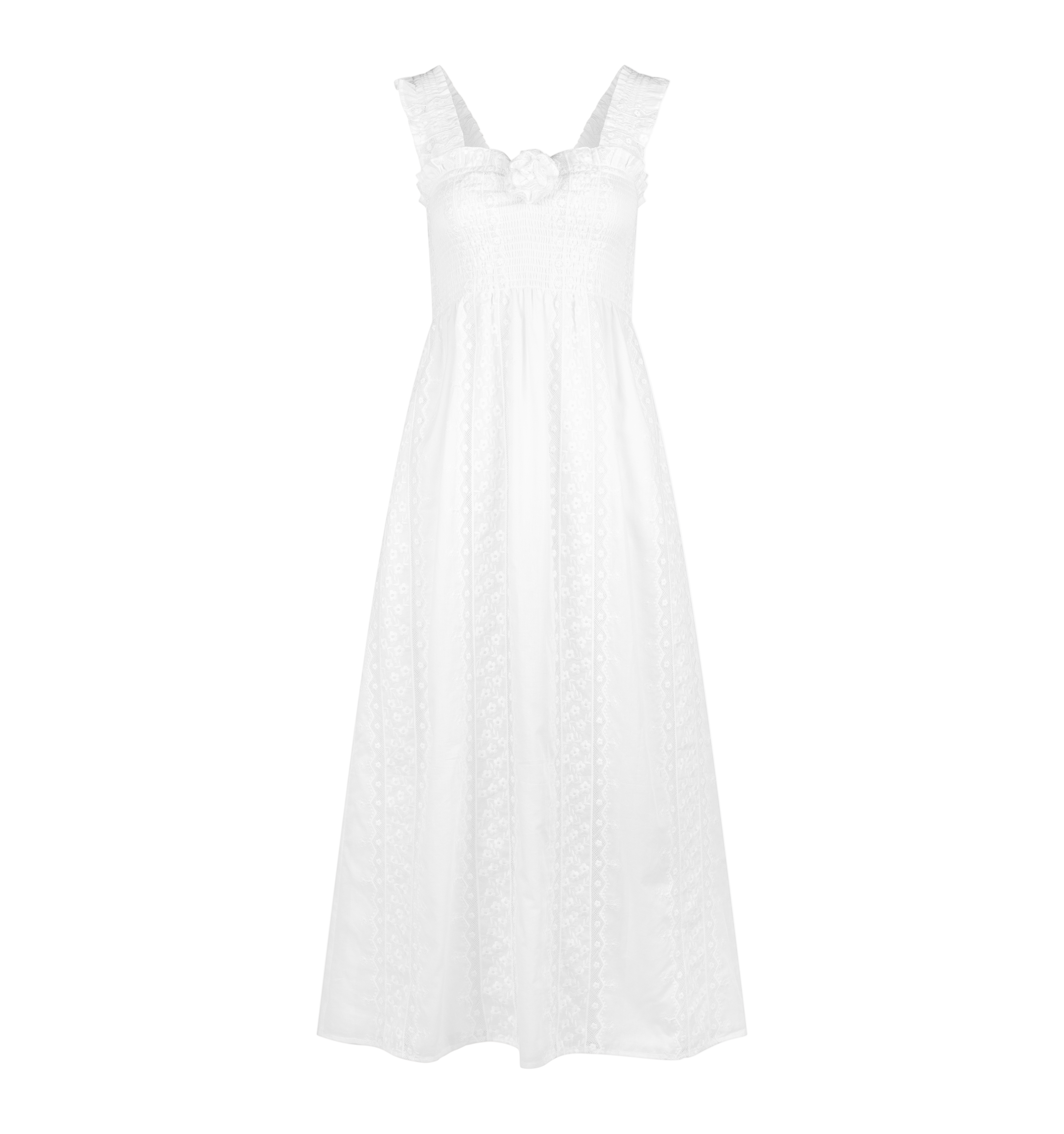The Rosetta Nap Dress in White Broderie Voile