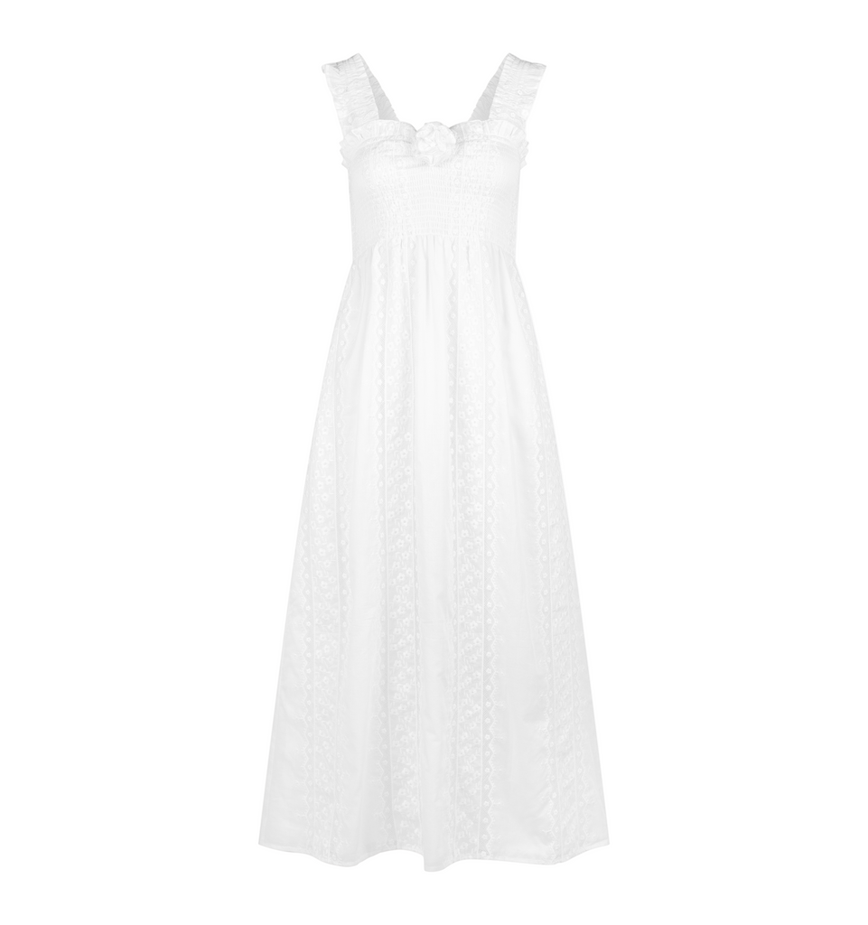 The Rosetta Nap Dress in White Broderie Voile