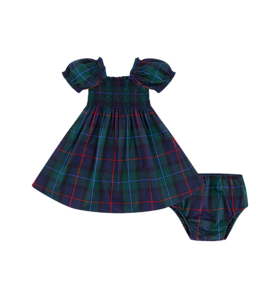 The Baby Athena Nap Dress in Midnight Tartan Over The Moon