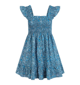 The Elizabeth Nap Dress - Navy Calico Trellis