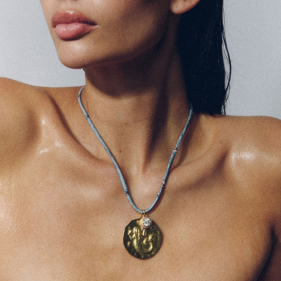 HART x Hill House Gemstone Mosaic Necklace Cord with Mermaid Charm and Pink Bezel Charm
