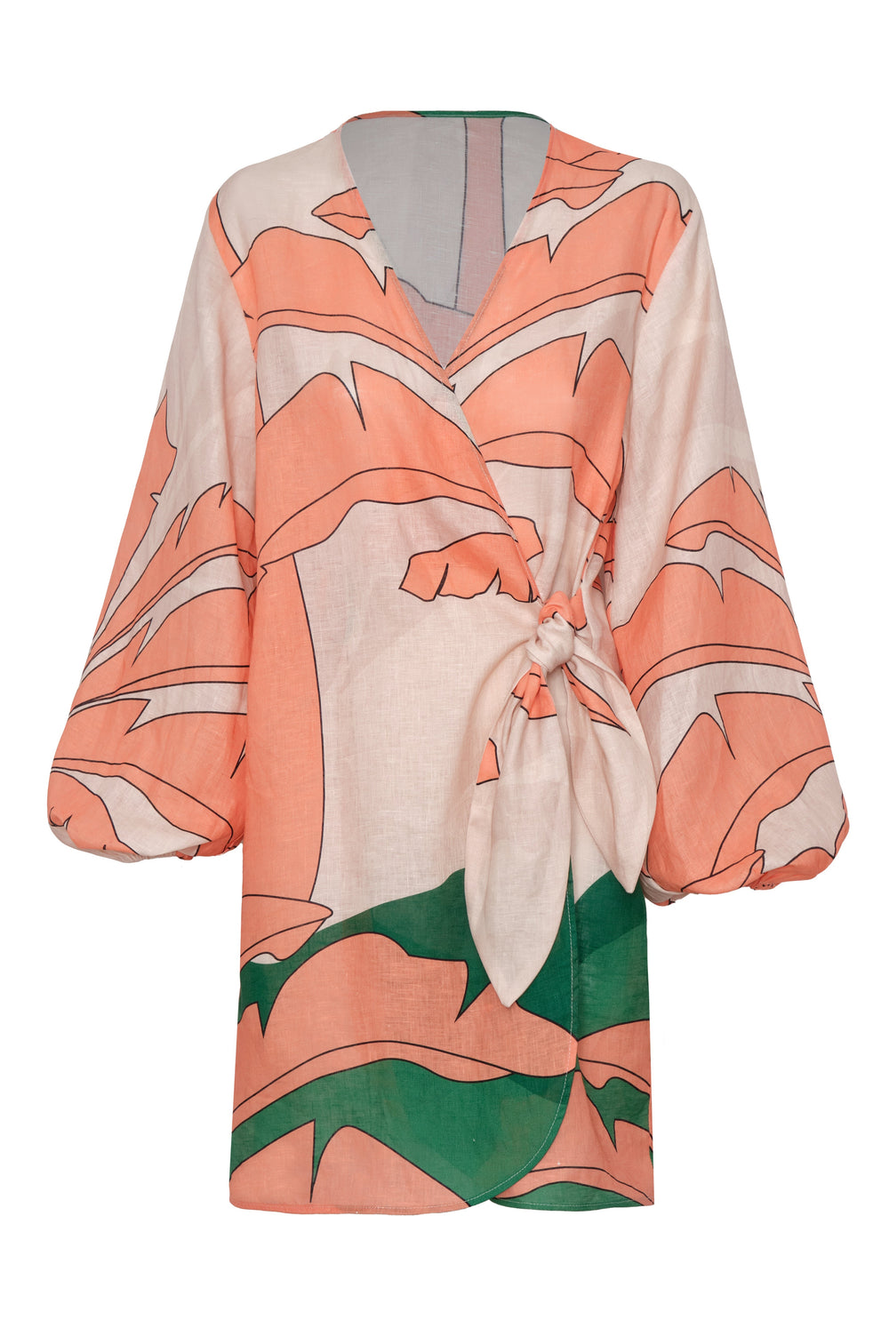 Hojarasca Linen Mini Tunic Dress in Peach Palms
