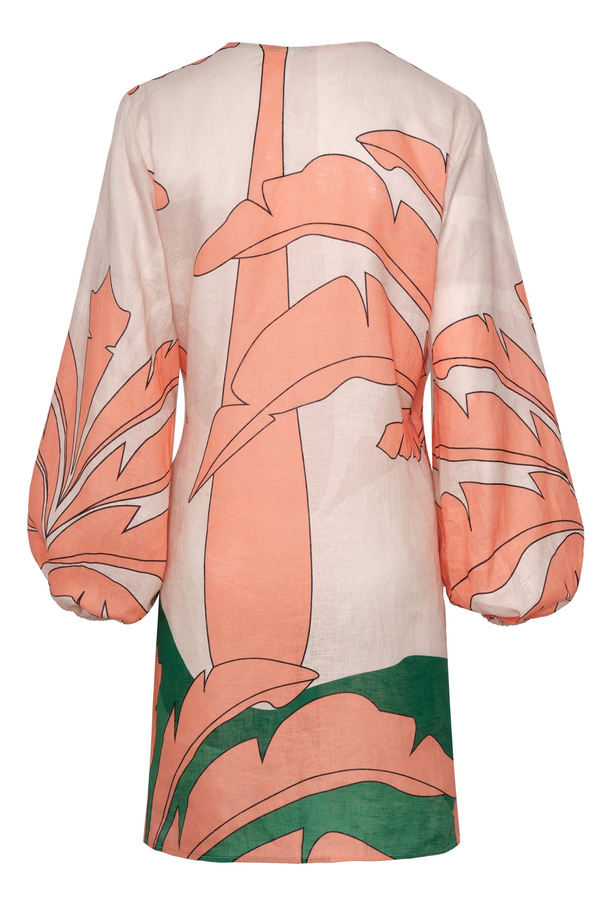 Hojarasca Linen Mini Tunic Dress in Peach Palms