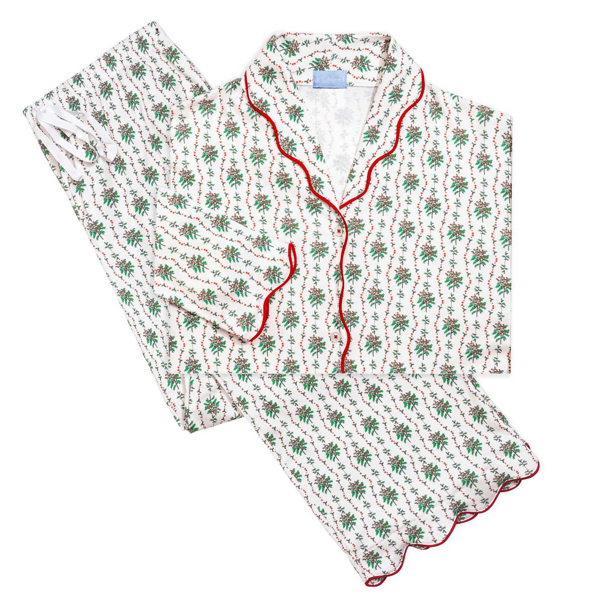 Holly Women’s Button Front Long Scallop Pajama Set, Set of 2