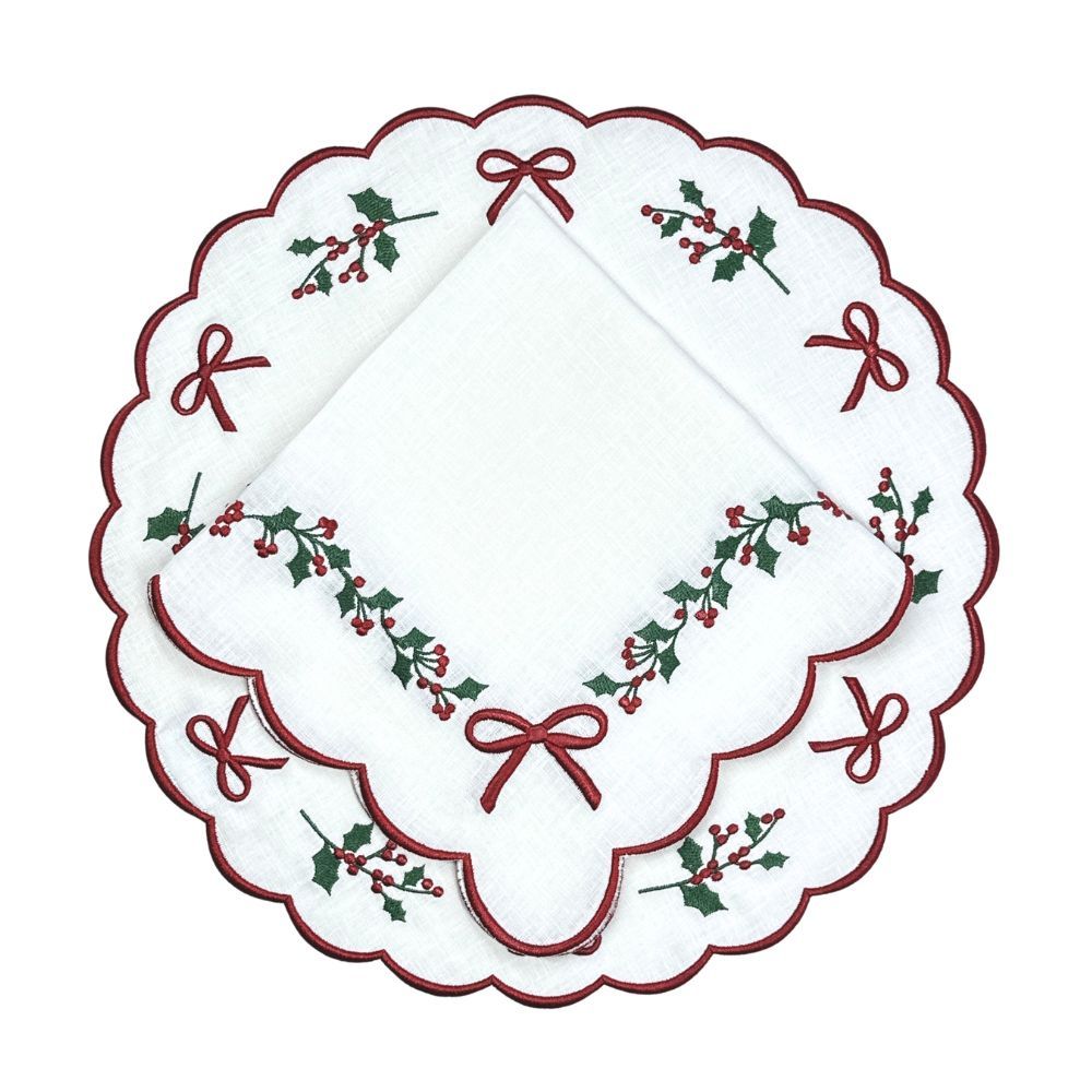 Studio Collection in Linen: Holly & Bows Placemat, Set of 4