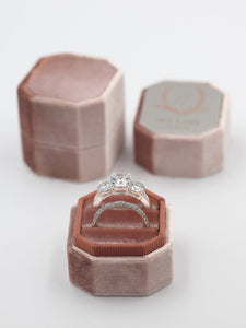 rose gold velvet ring box octagon bevel metal top