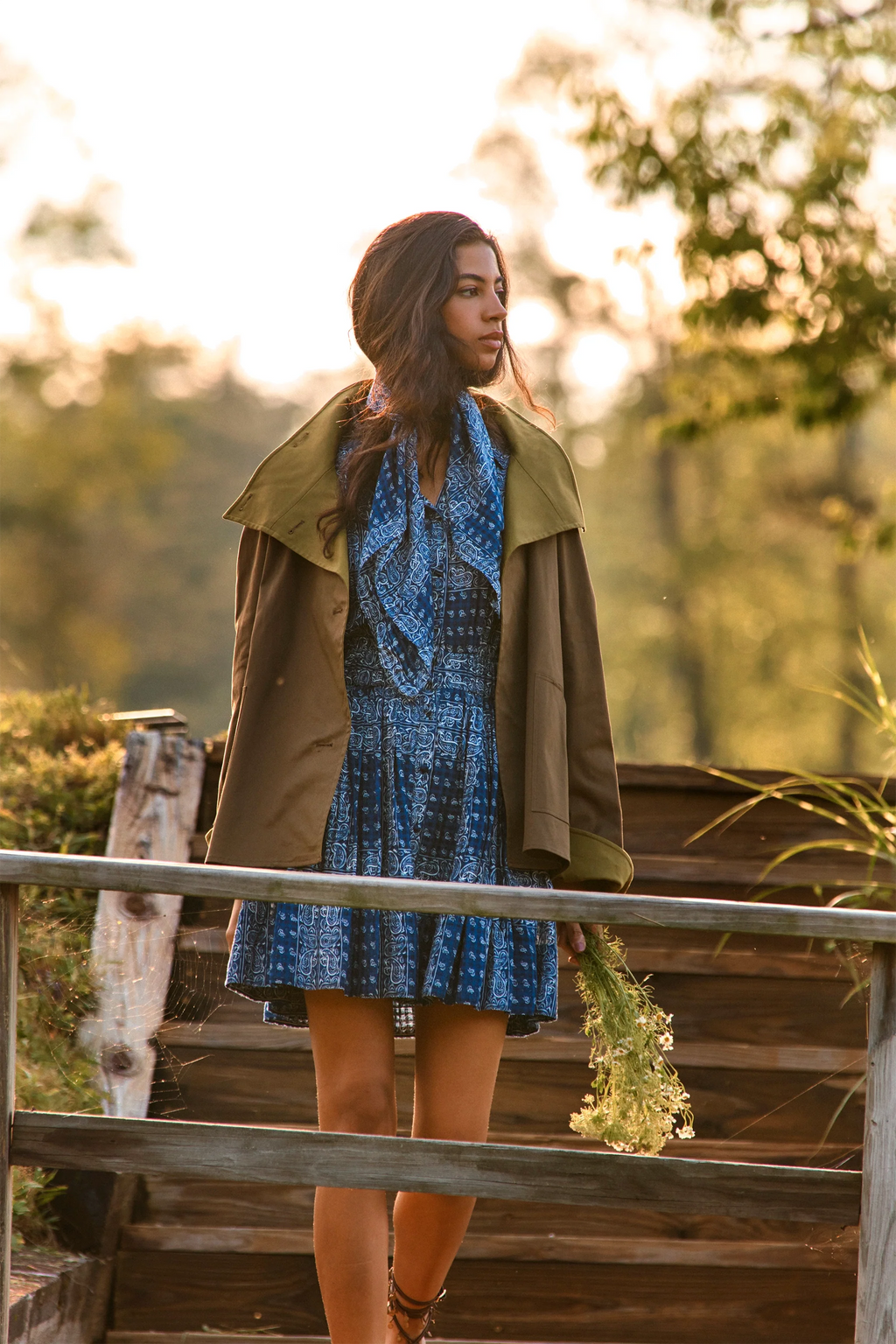 The Howell Cropped Trench paired with the Howard Dress in Inkwell Paisley. 
