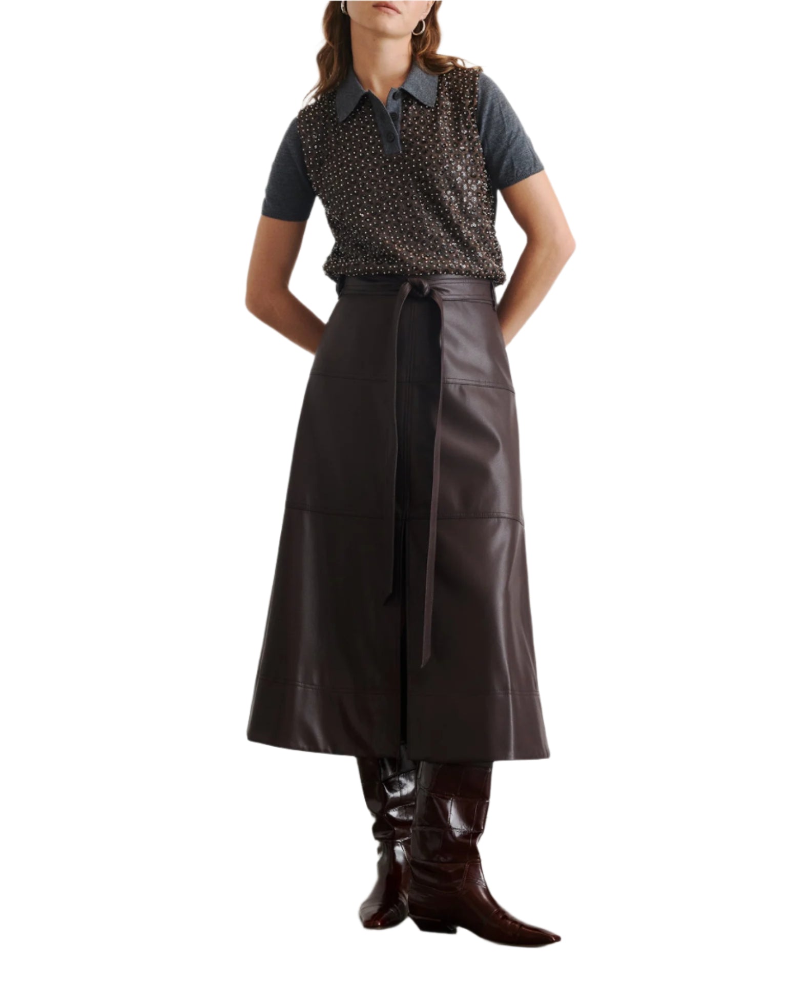 Camilla Knit Top in Dark Heather Grey & Bronze Multi