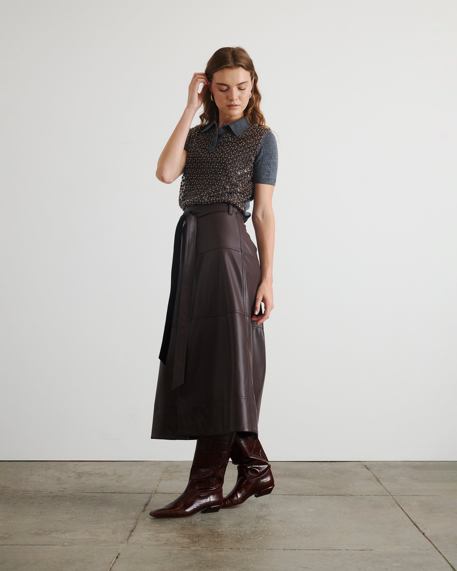 Camilla Knit Top in Dark Heather Grey & Bronze Multi