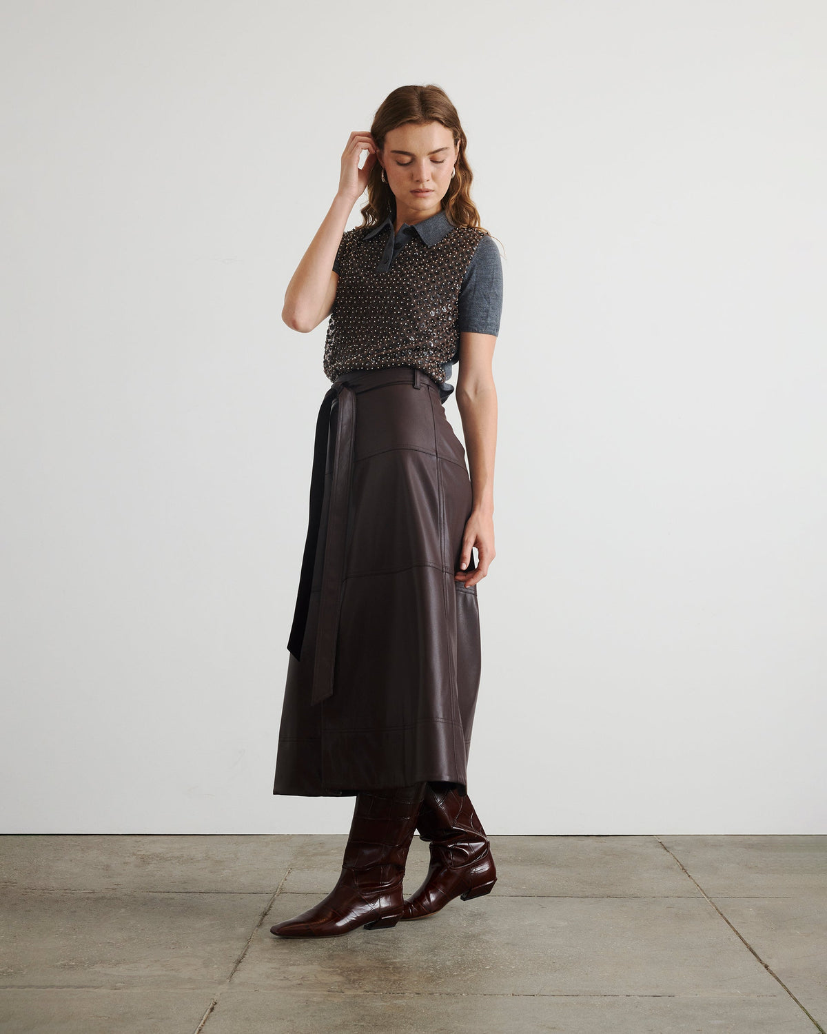 Camilla Knit Top in Dark Heather Grey & Bronze Multi