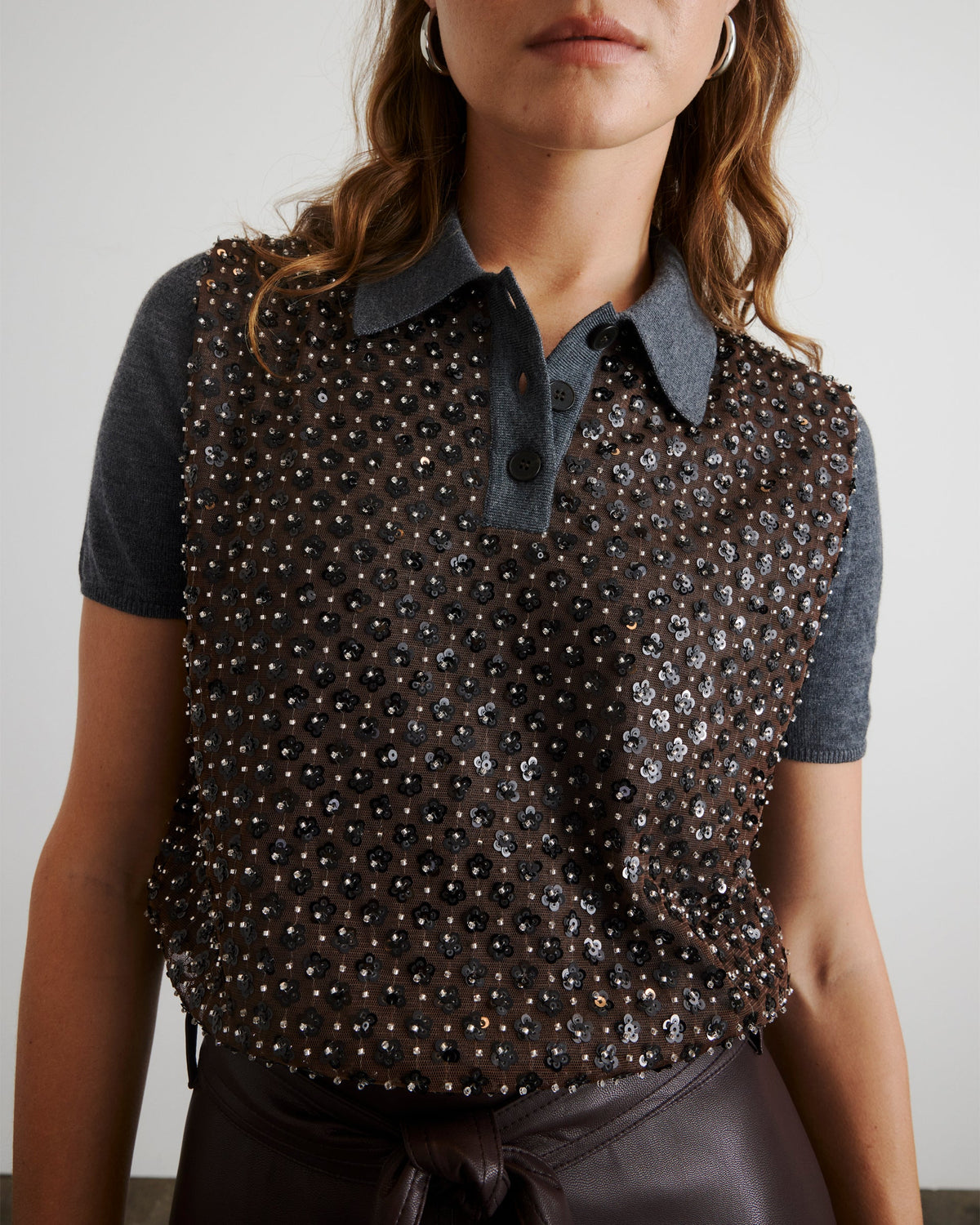 Camilla Knit Top in Dark Heather Grey & Bronze Multi