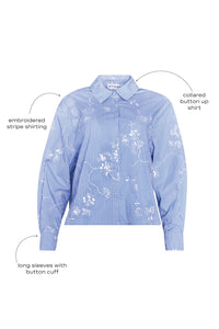 The Hudson Shirt, embroidered striped shirt, in Sullivan Stripe with call outs.