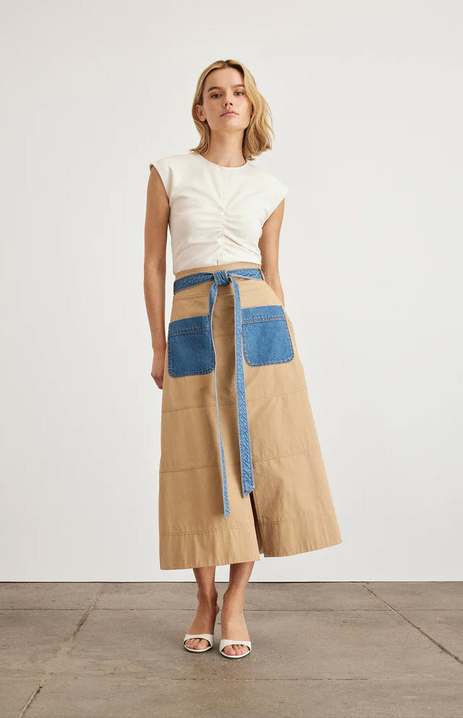 Hudson Skirt in Dark Khaki & Medium Indigo