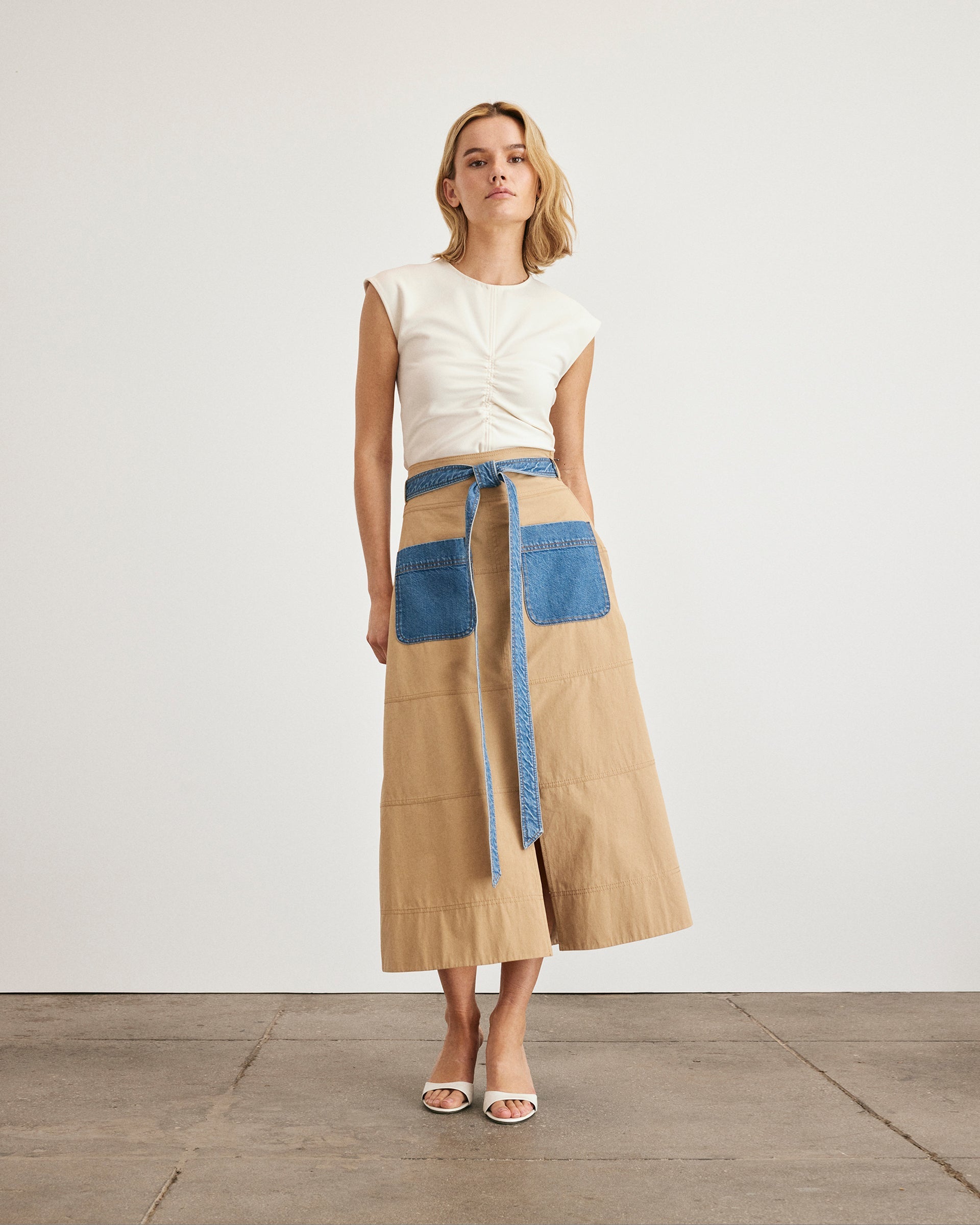 Hudson Skirt in Dark Khaki & Medium Indigo