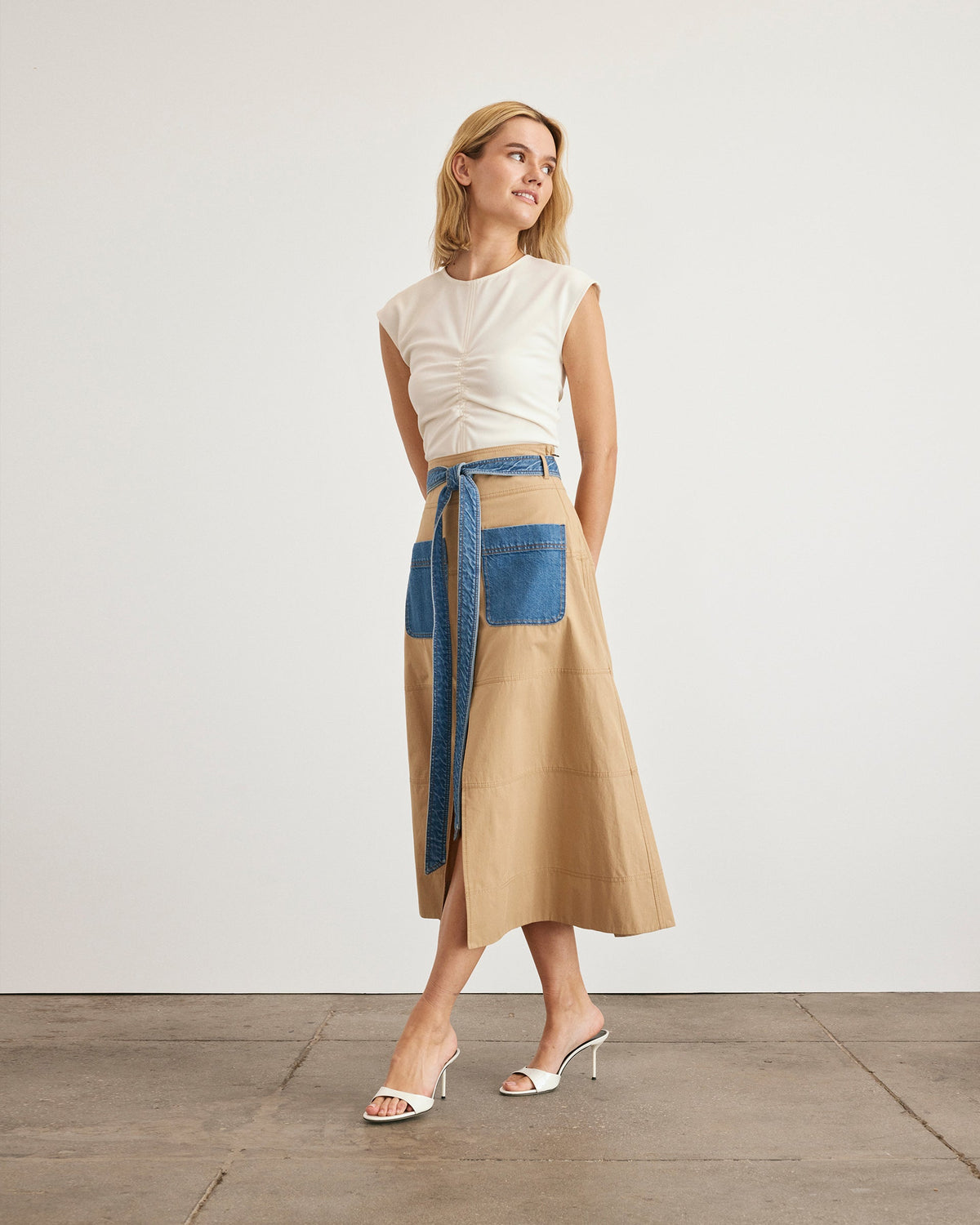 Hudson Skirt in Dark Khaki & Medium Indigo