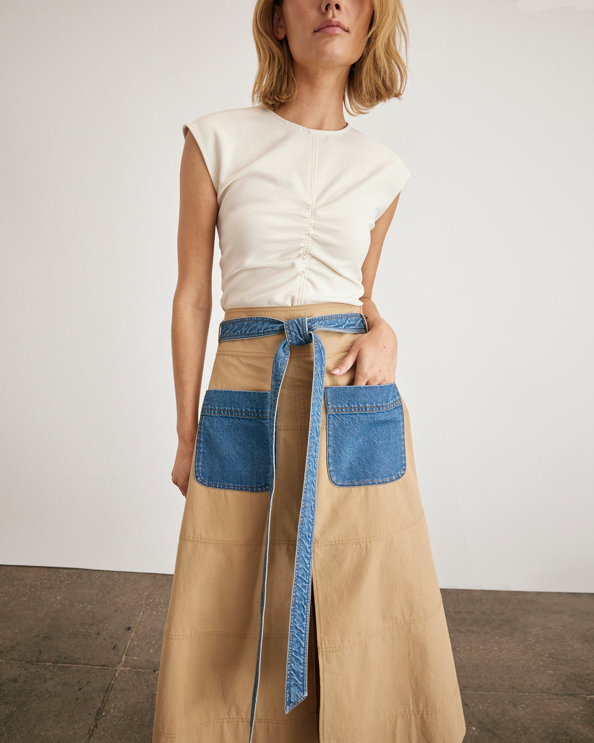 Hudson Skirt in Dark Khaki & Medium Indigo