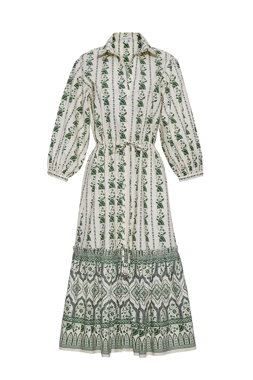 Hutton Dress in Vining Flora Green