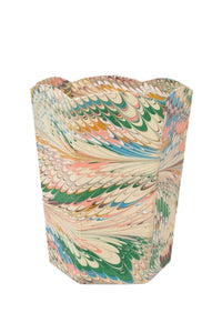 Hand-Marbled Scallop Waste Bin in Flatiron Feathers