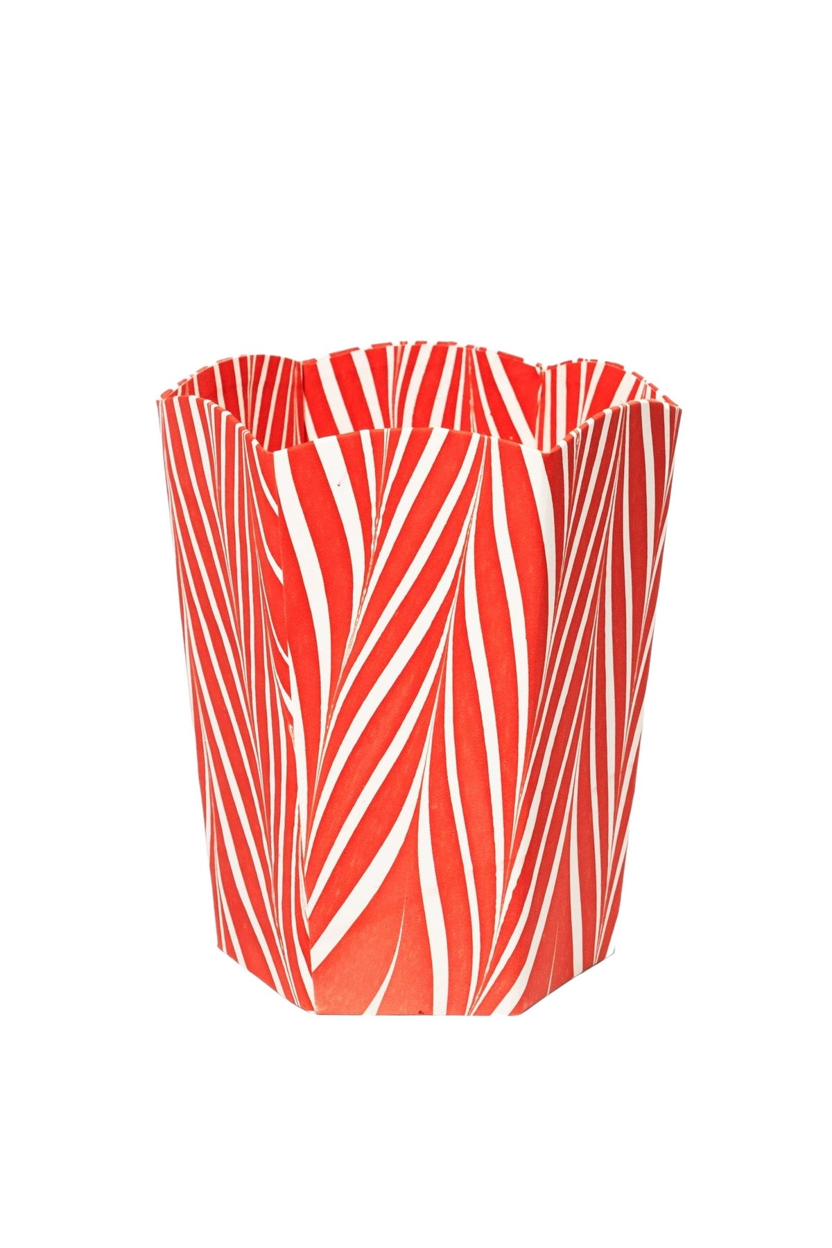 Hand-Marbled Scallop Waste Bin in Candy Cane