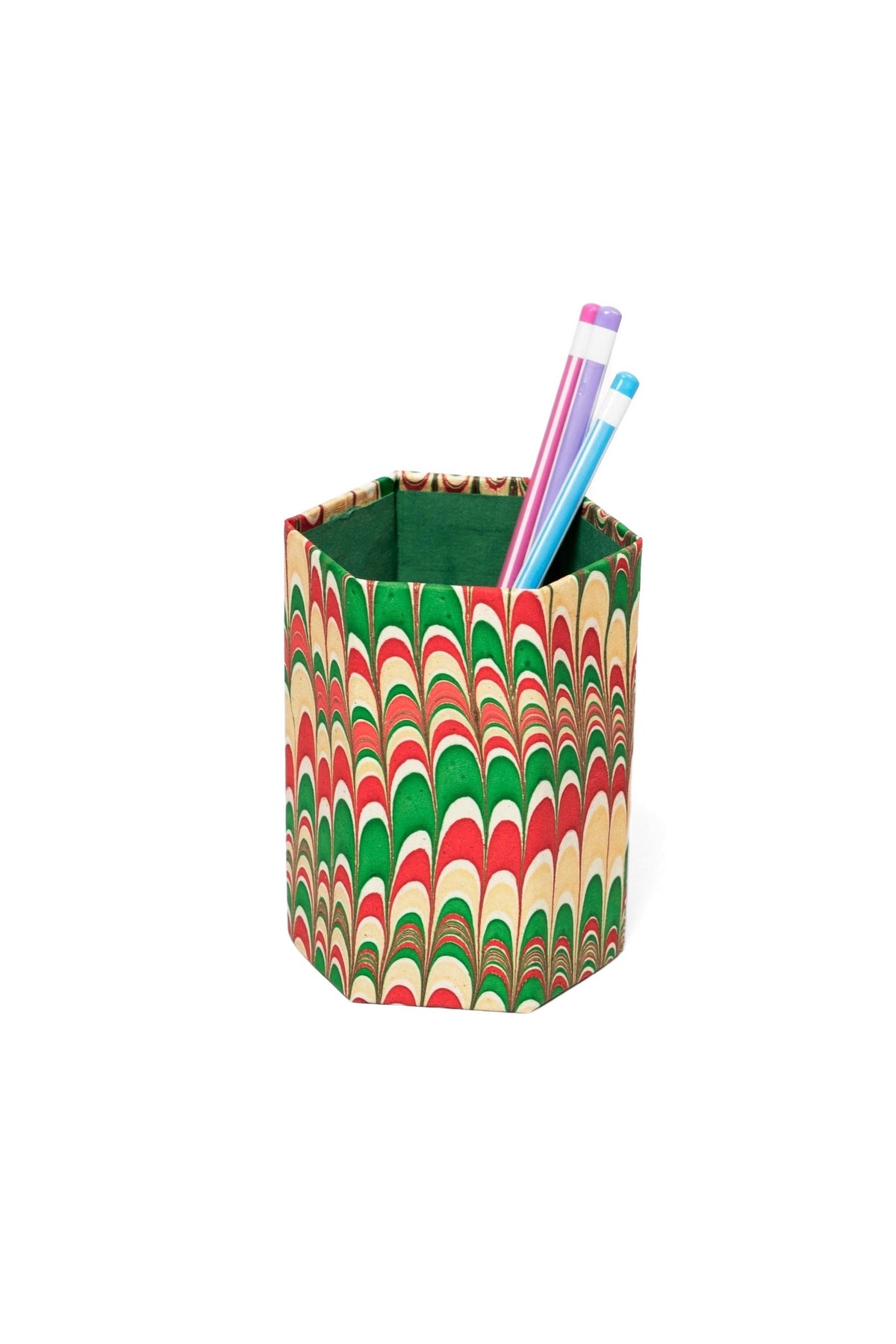 Hand-Marbled Pencil Holder Organizer in Holiday Jingle