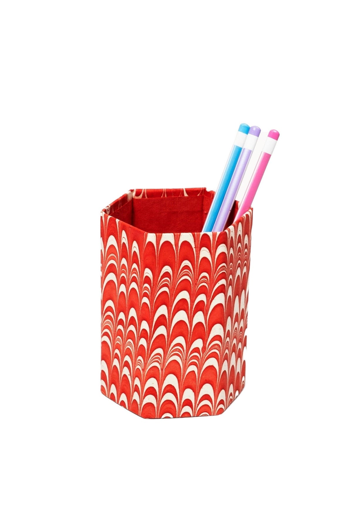 Hand-Marbled Pencil Holder Organizer in Candy Cane Swirl