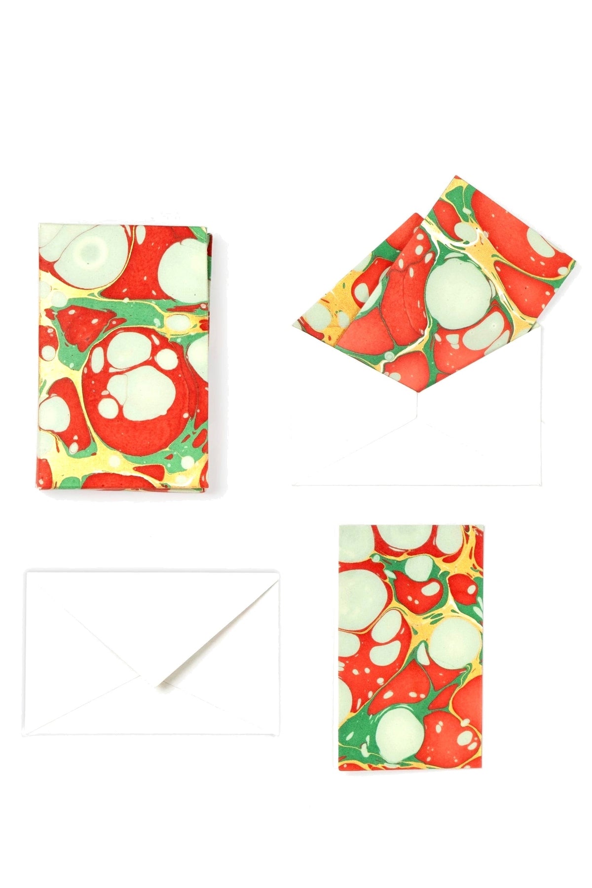 Hand-Marbled Notecards in Christmas Gems, Set of 8