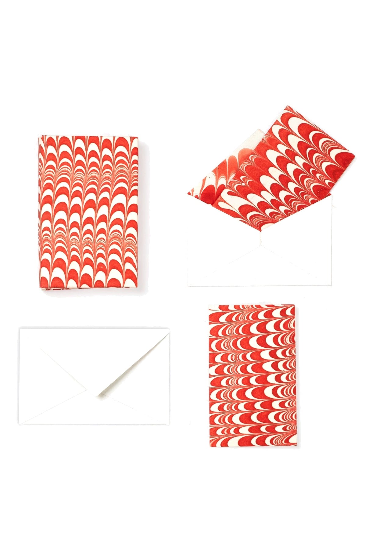 Hand-Marbled Notecards in Candy Cane Swirl, Set of 8