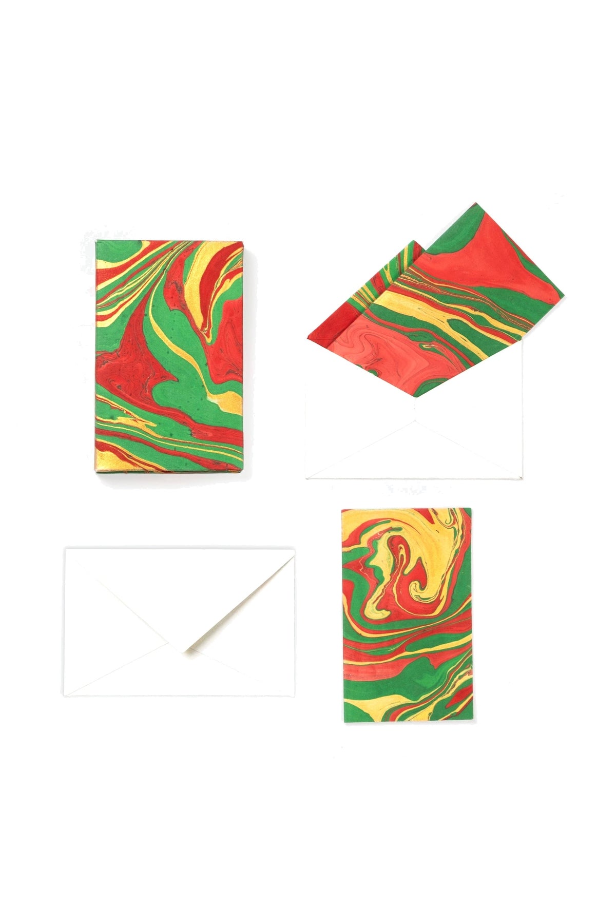 Hand-Marbled Notecards in Holiday Wave, Set of 8