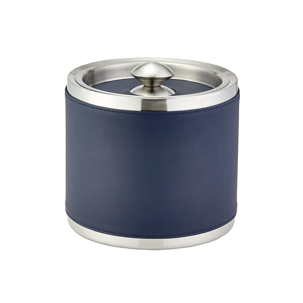 Leather Ice Bucket with Tongs in Blue