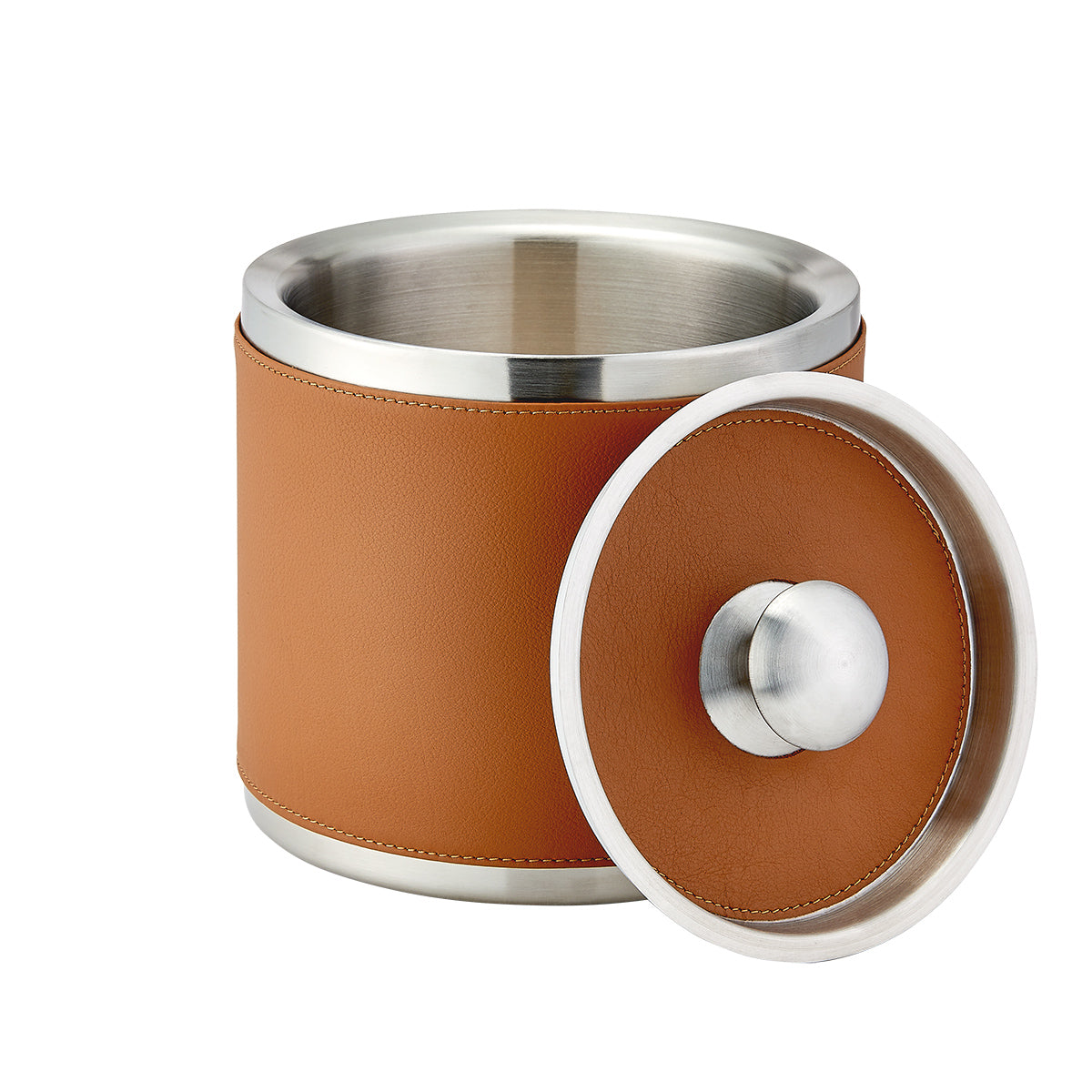 Leather Ice Bucket with Tongs in British Tan