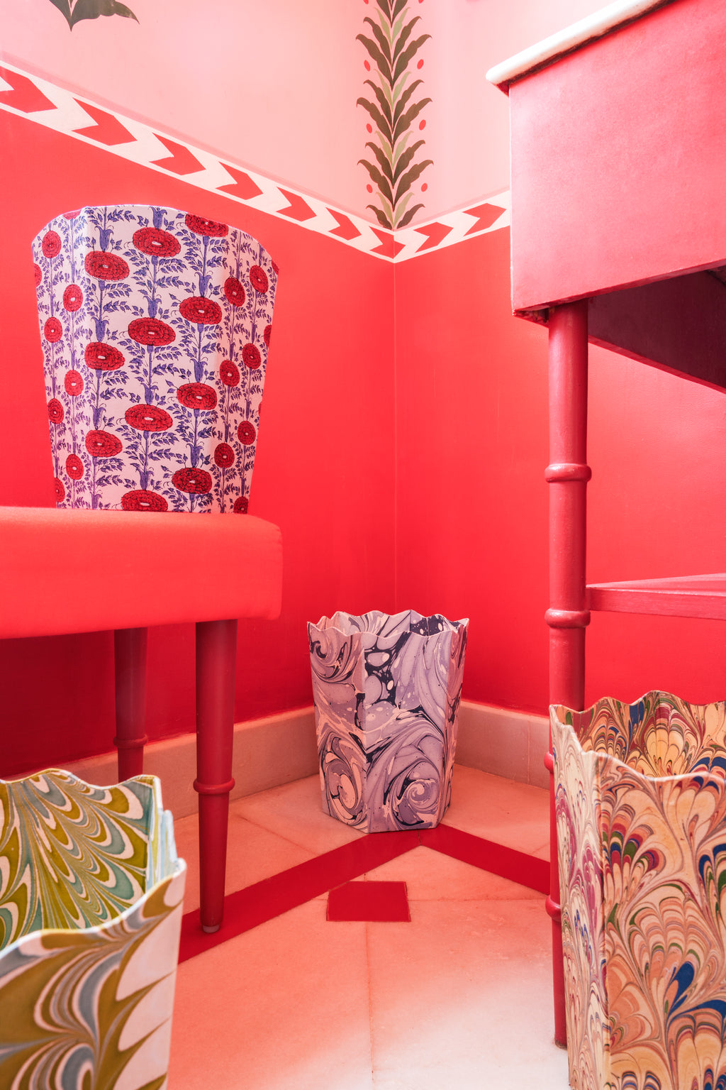 Blockprint Scallop Waste Bin / Storage Bin in Araminta