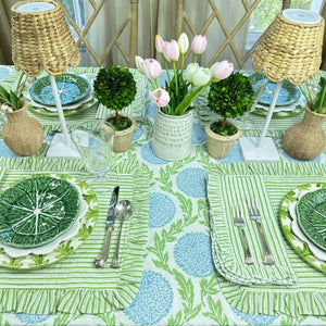 Ruffle Napkin in Green Stripes, Set of 4