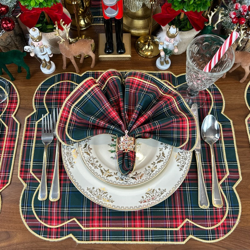 Georgina Placemat in Plaid with Gold Embroidery, Set of 4