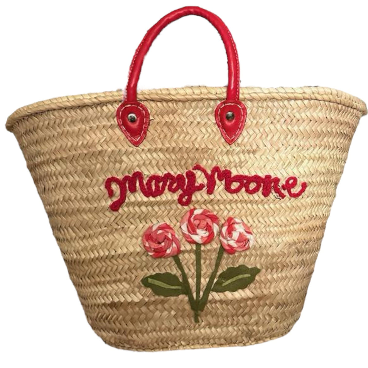 Big Embroidered Bag / Basket / French Market Basket / Straw Basket - red - Premium  from Tricia Lowenfield Design 