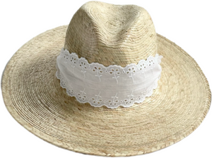 Zinnia Sun Hat in Wide & Short Lace Eyelet Ribbon
