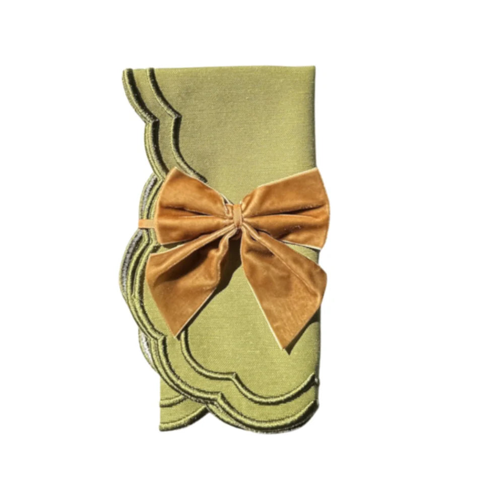 Gold Bow Velvet Napkin Ties, Set of 4